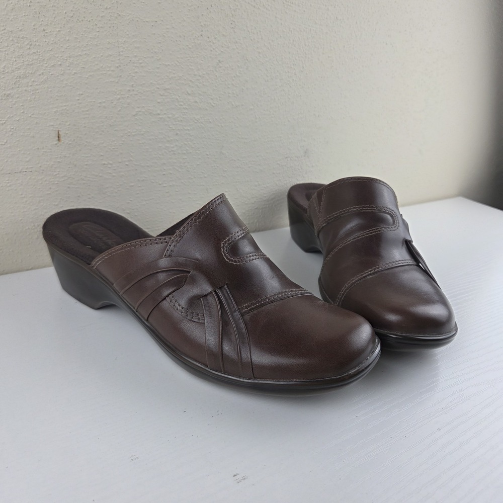Clarks Bendables 62896 Dark Brown Leather Slip On Comfort Mule Clogs Wmns Sz 8 M - Picture 2 of 12